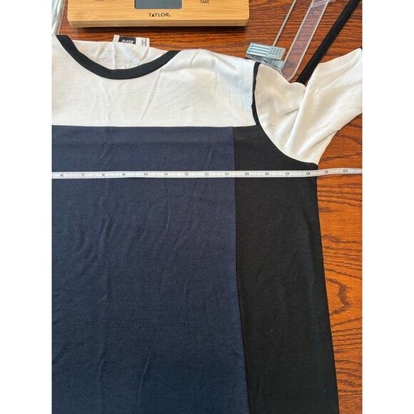 Vince Top Blouse Semi Sheer Knit Color Block Black Navy White Long Sleeve Small - Picture 4 of 5